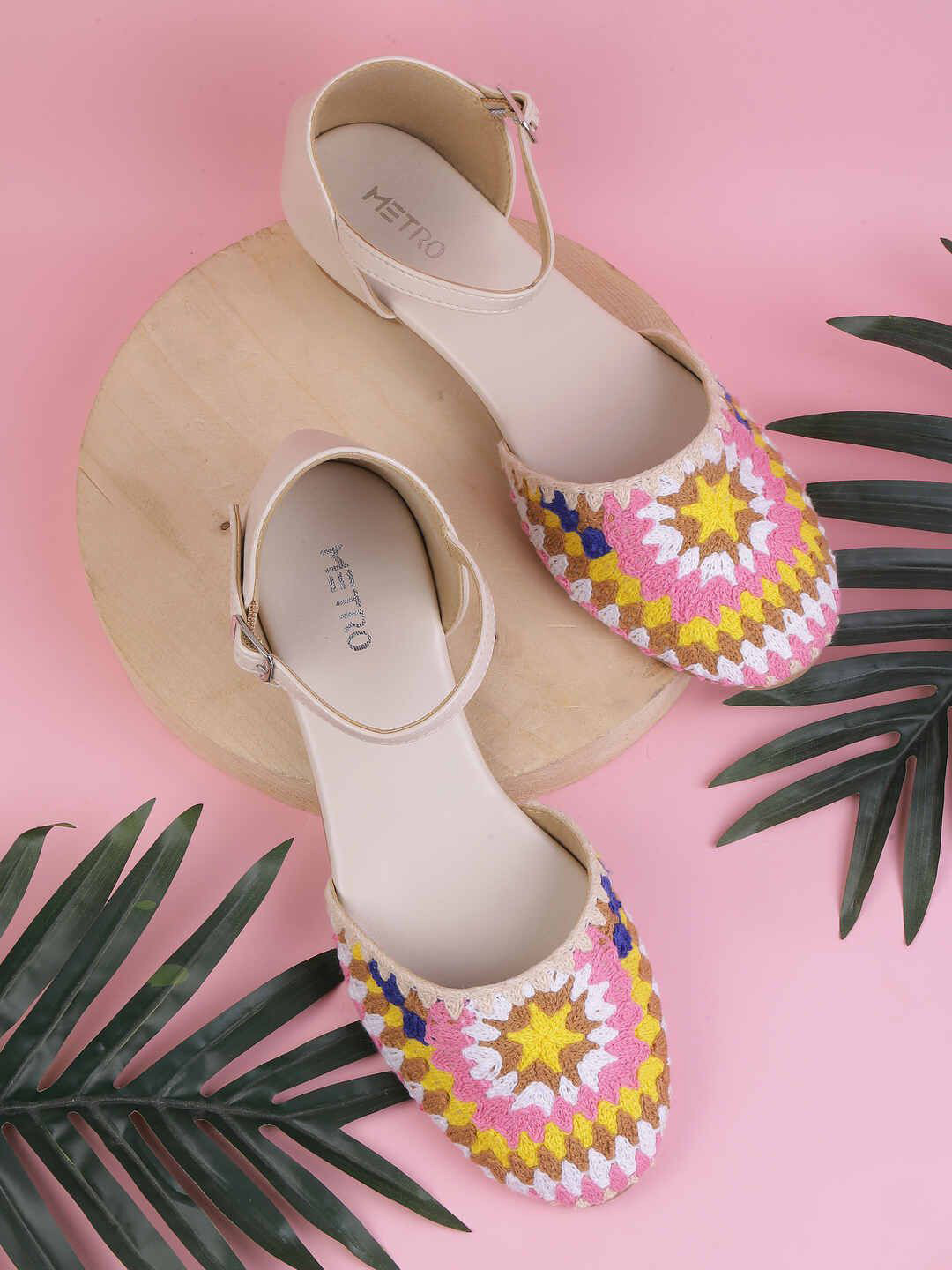 Metro Women Woven Design Ankle Loop Block Heel Sandals