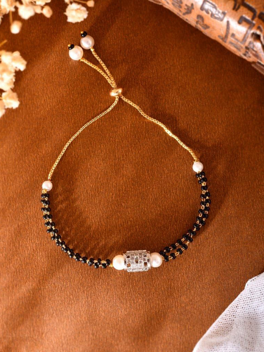 VOJ Silver-Plated Stainless Steel AD Stone Studded Cylindrical Shaped Mangalsutra