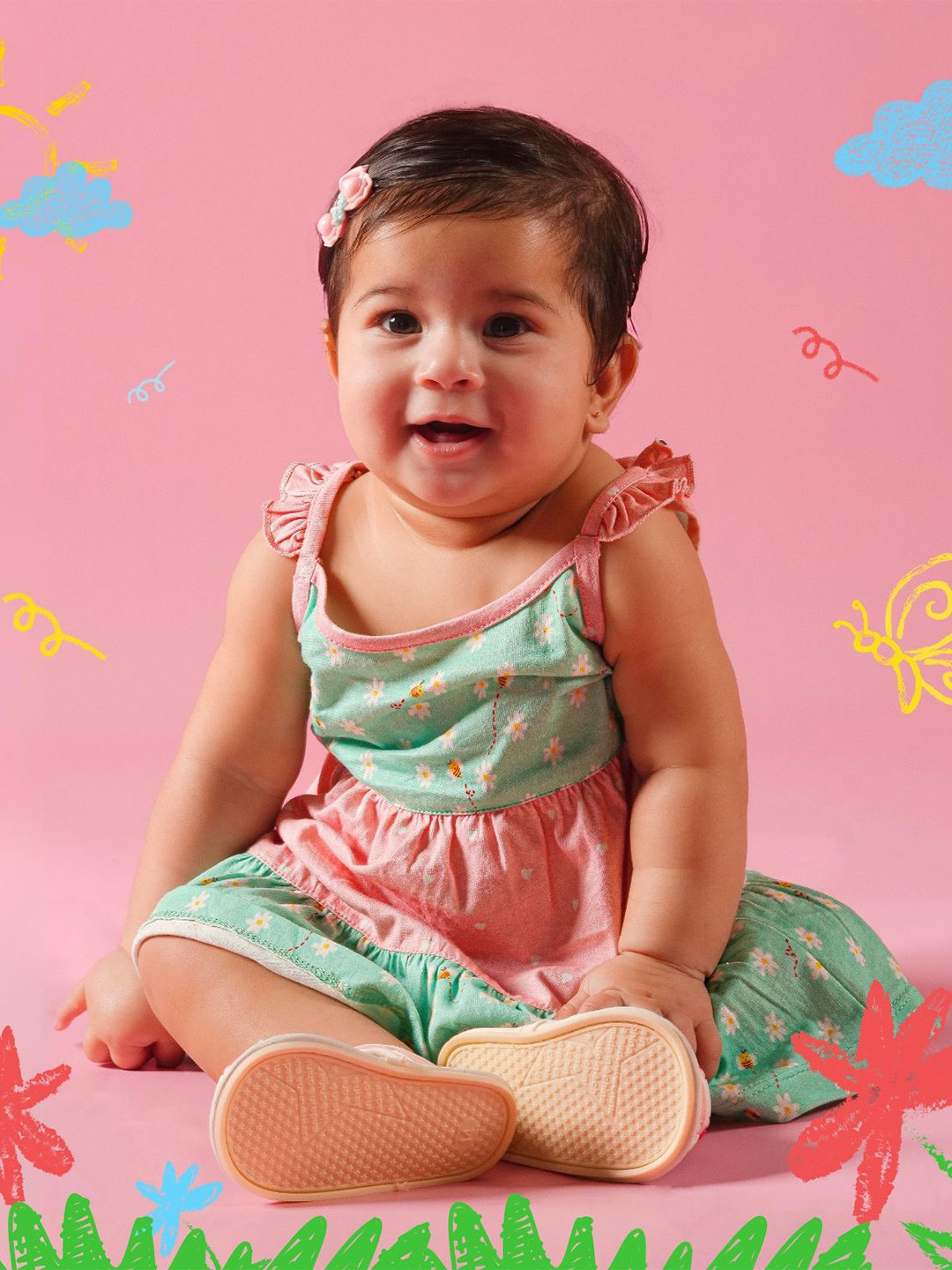 TIDY SLEEP Girls Floral Printed Pure Cotton Top with Shorts