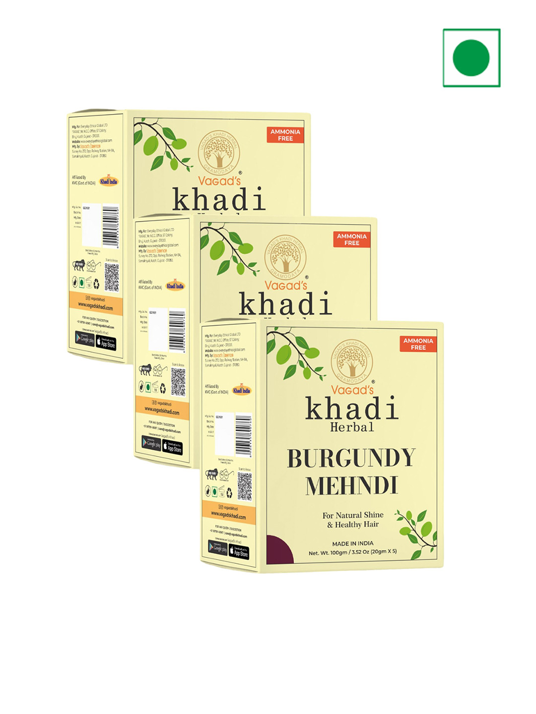 Vagads Khadi Set Of 3 Burgundy Mehndi - 100 gm Each