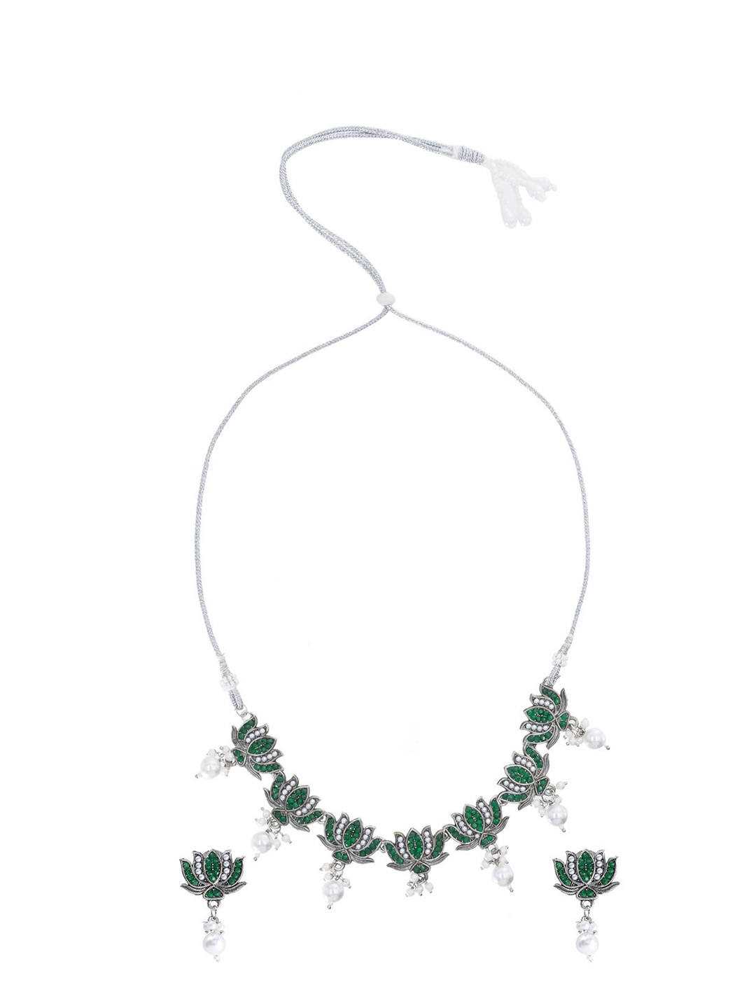 Shining Jewel - By Shivansh Silver Plated Cubic Zirconia Studded  Lotus Jewellery Set