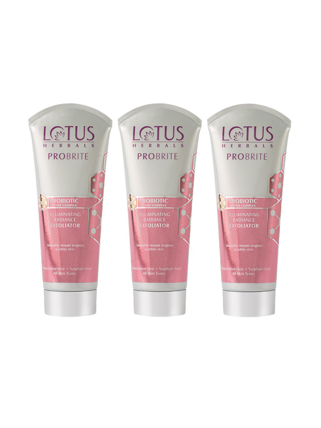 Lotus Herbals Set Of 3 Probrite Illuminating Radiance Gentle Exfoliator-100g Each