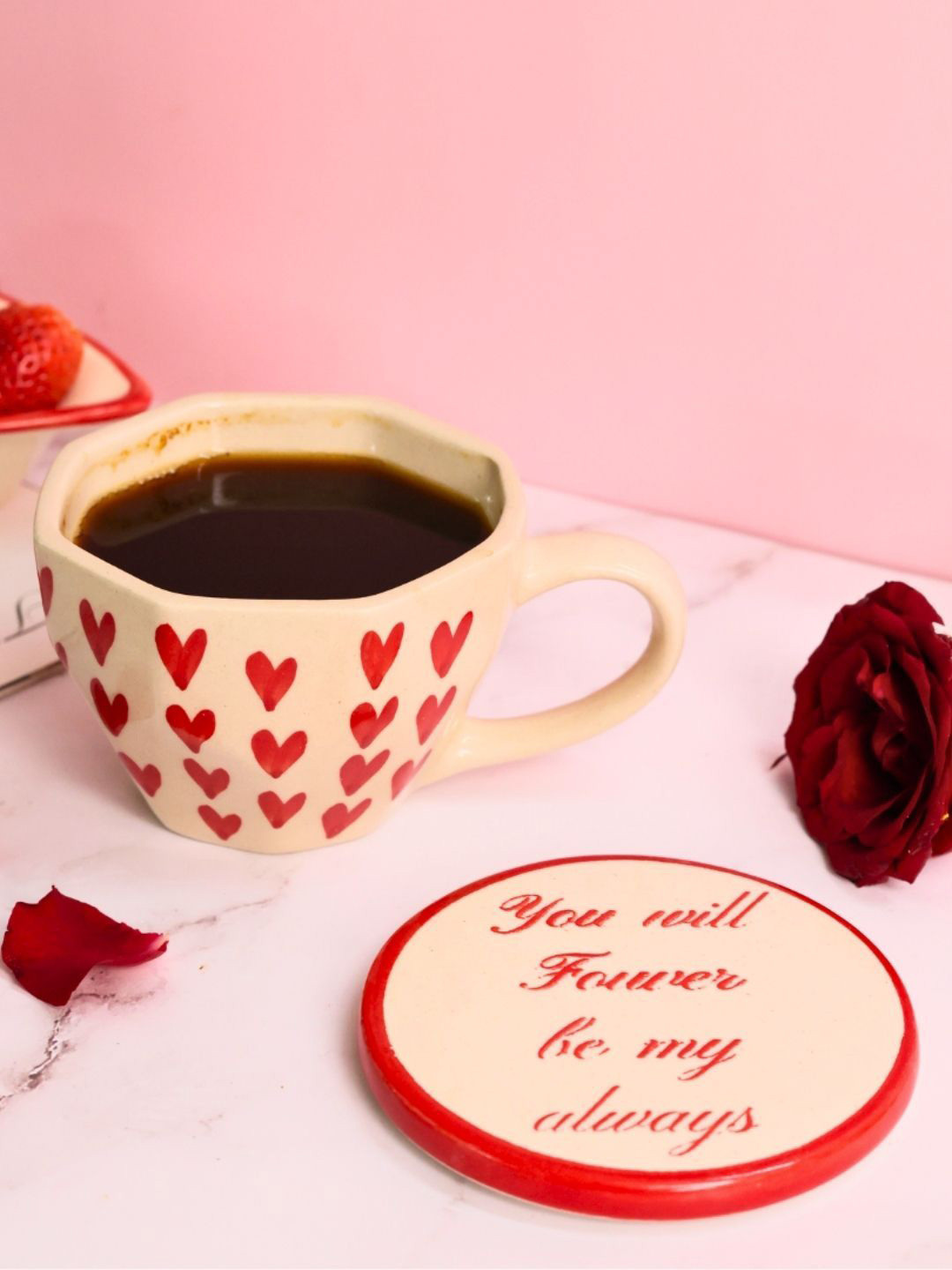 WEAVING HOMES Brother Sister Quotation Beige Conversational Ceramic Microwave Safe Mug with 3 Piece Coaster-220ml