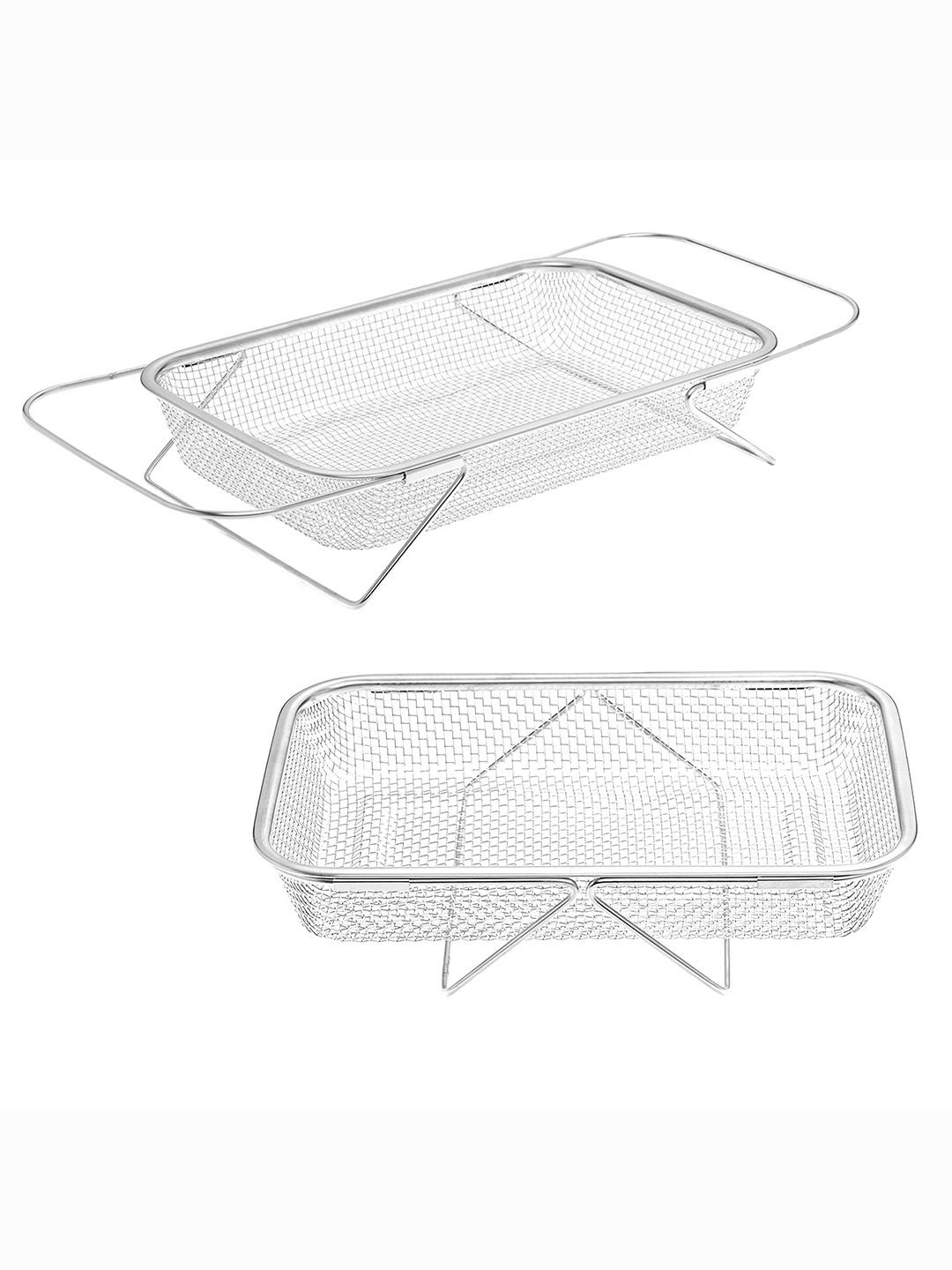Kuber Industries Silver Toned 2 Pieces Stainless Steel Rectangular Vegetable Basket