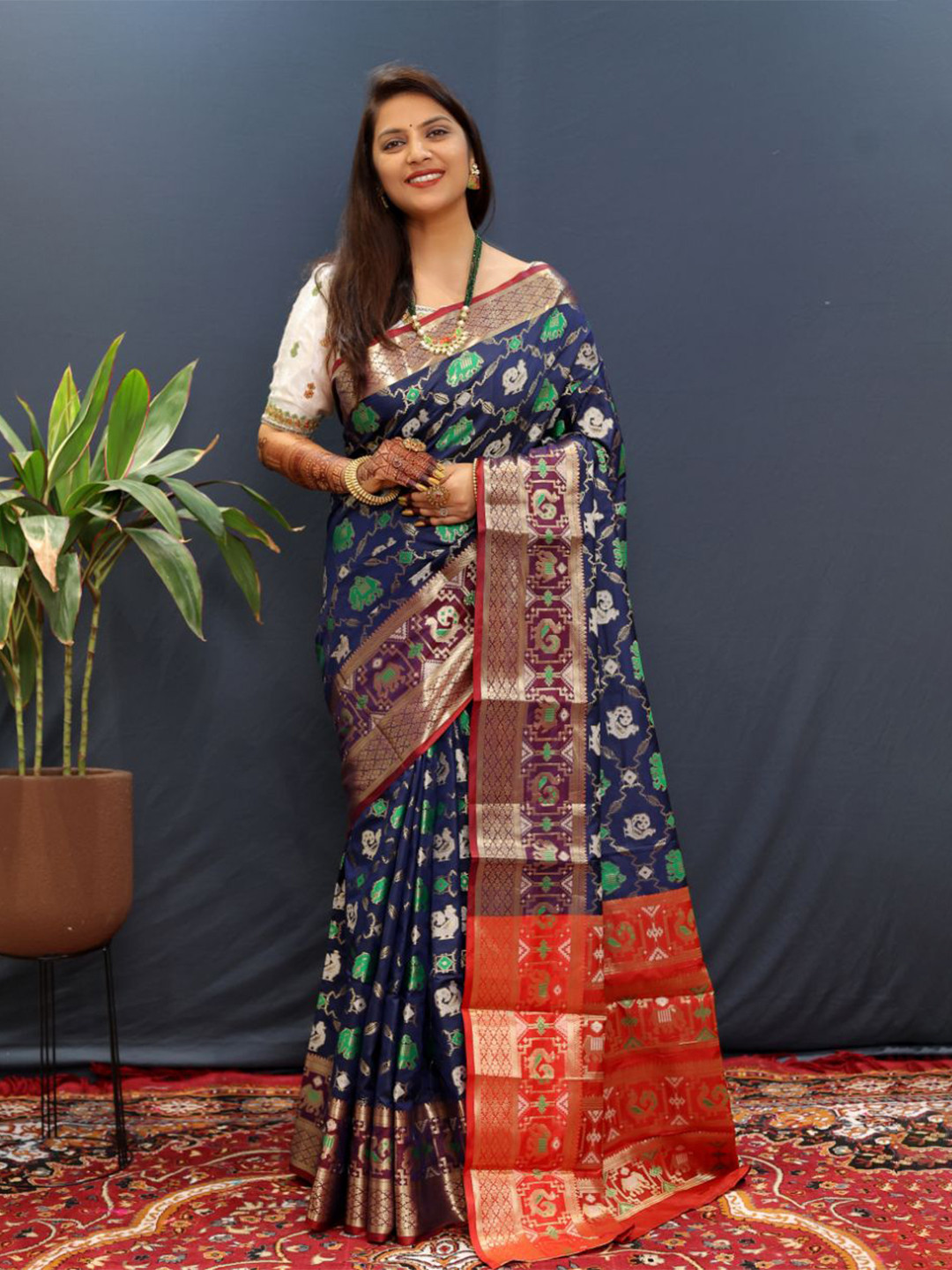 Royal Rajgharana Saree Floral Zari Patola N Blue Sarees