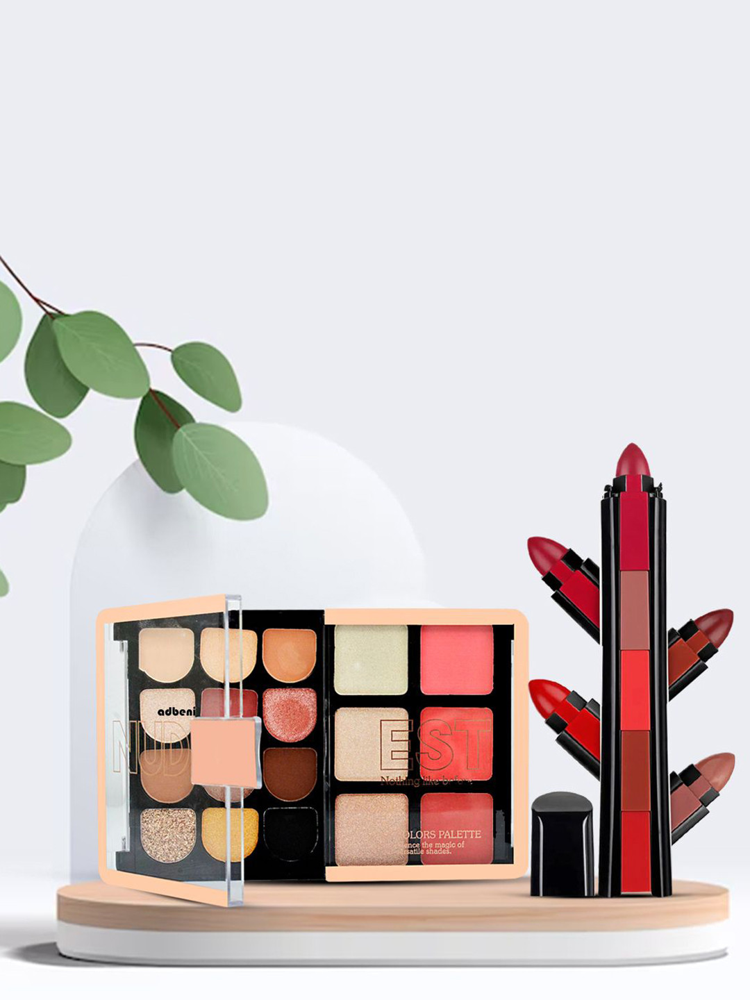 Adbeni Fusion Set-12 Eyeshadows 3 Highlighter 3 Blusher Makeup Palette & 5 in 1 Lipstick