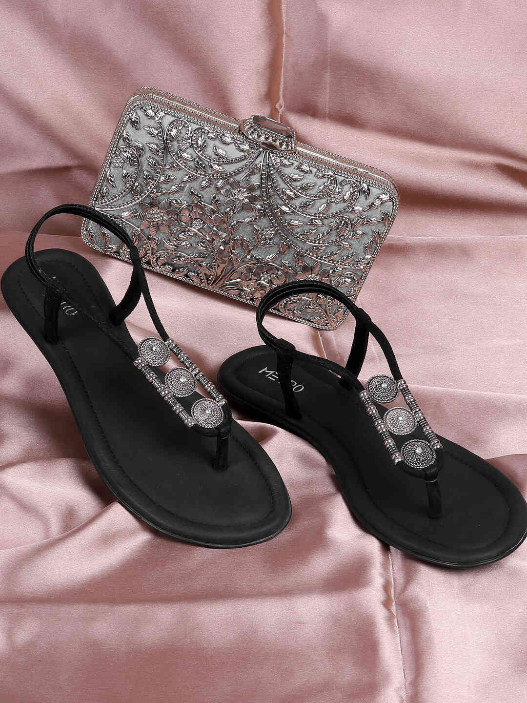 Metro Women Open Toe Embellished Flats