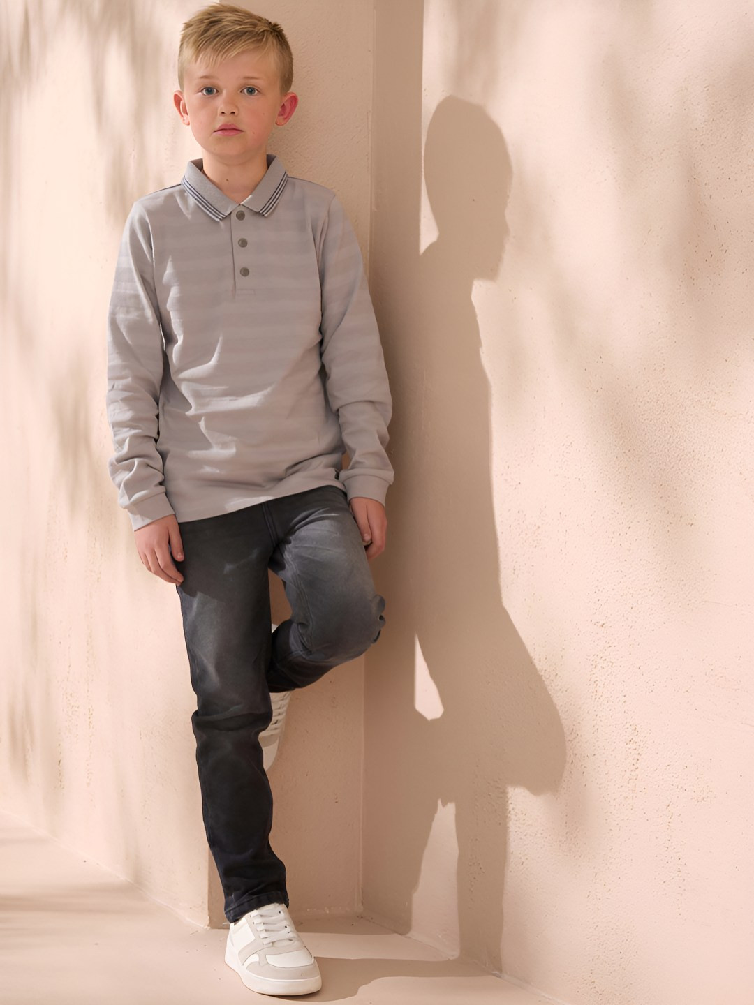 Angel & Rocket Boys Striped Polo Collar Cotton Slim Fit T-shirt