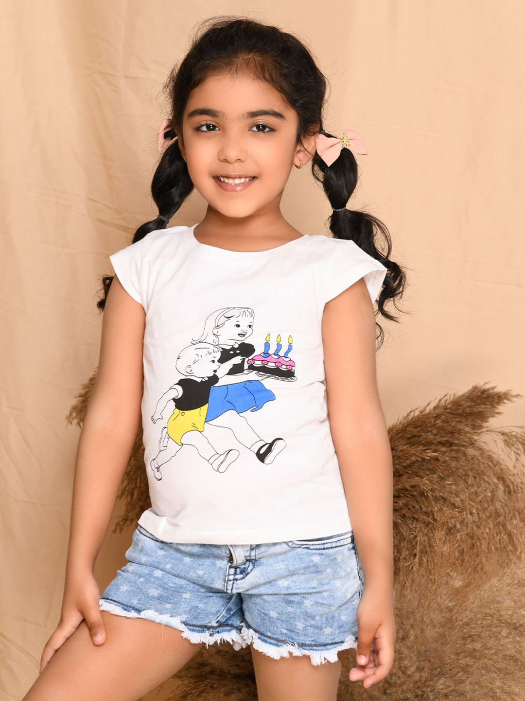 Kids Cave Girls Graphic Printed Round Neck Cotton T-Shirt