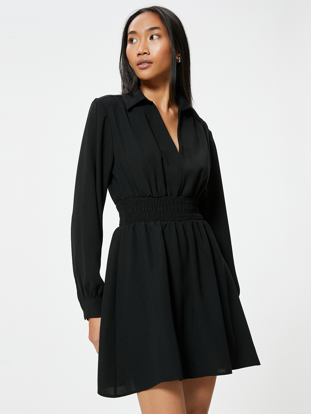 Koton Women Shirt Collar Cuffed Sleeves Fit & Flare Dress