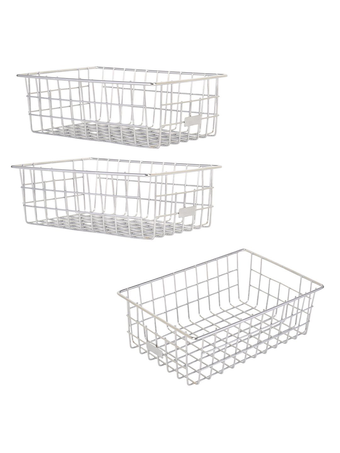 Kuber Industries 3 Pcs Stainless Steel Small Storage Baskets With Handles