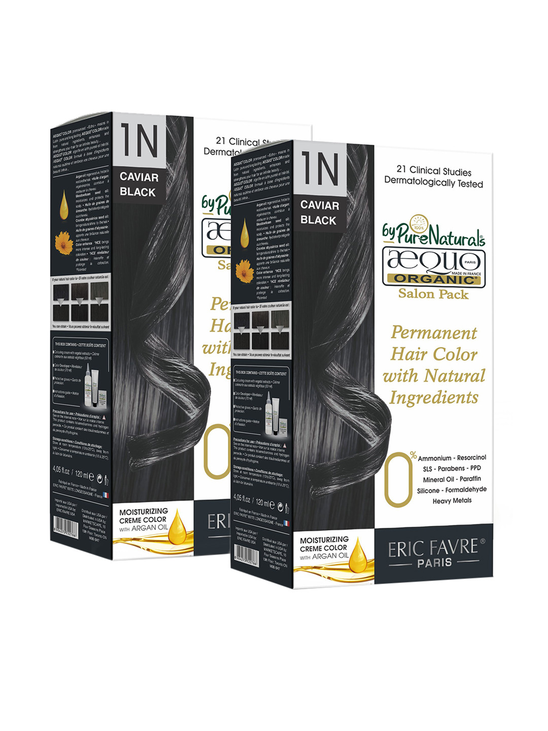 Aequo Organic Set of 2 Permanent Cream Hair Color 120ml each - Caviar Black 1N