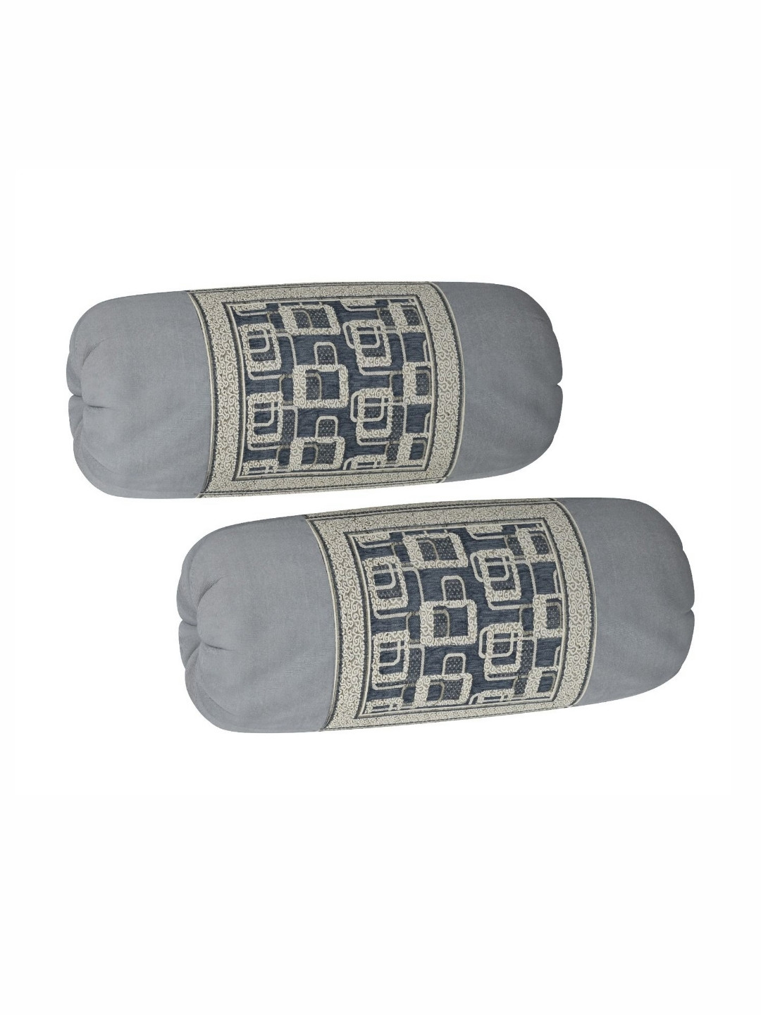 hargunz Grey and Beige 2 Pieces Velvet Textured Bolster Covers