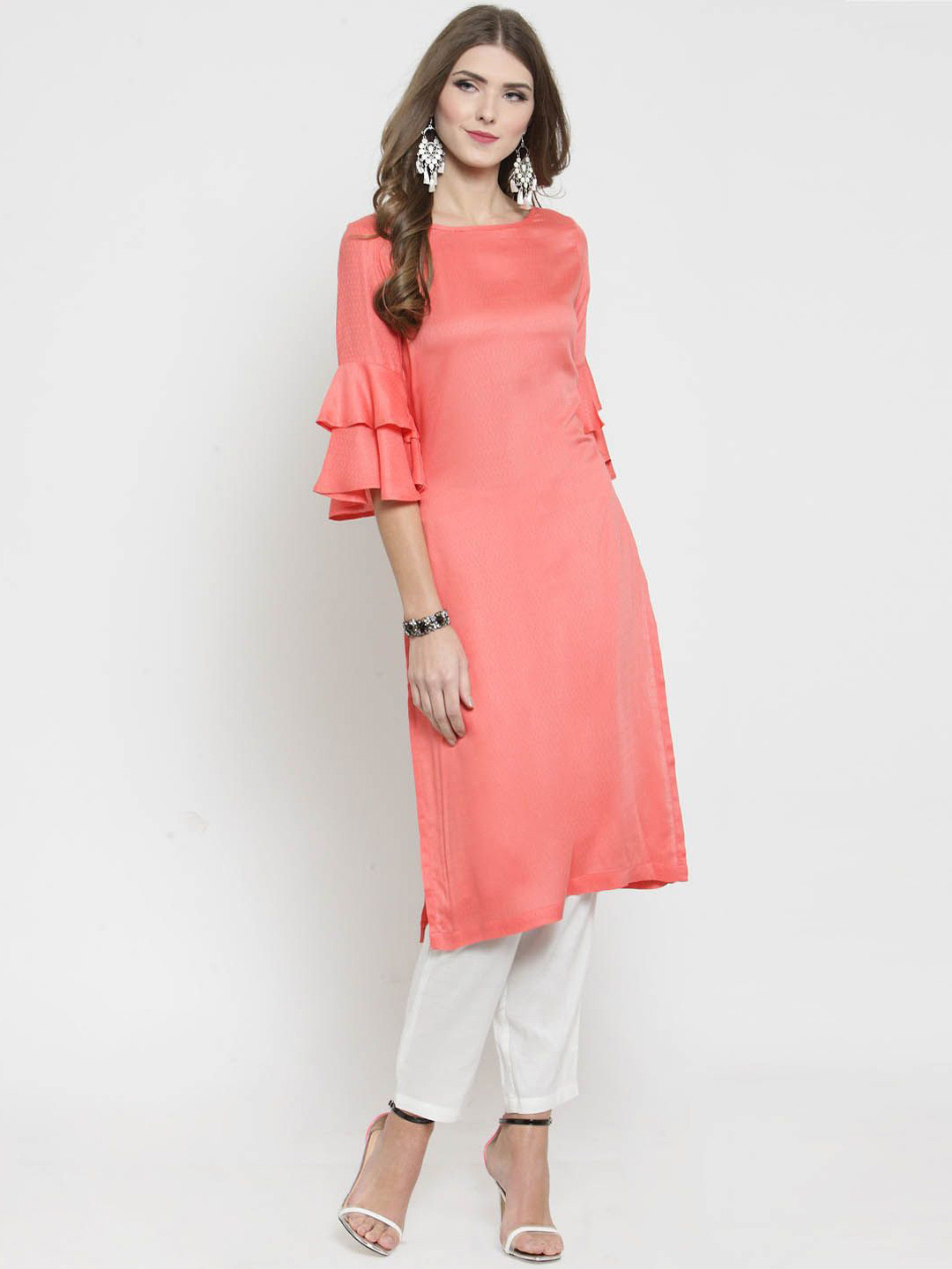 Sera Coral Boat Neck Flared Sleeves Straight Kurta