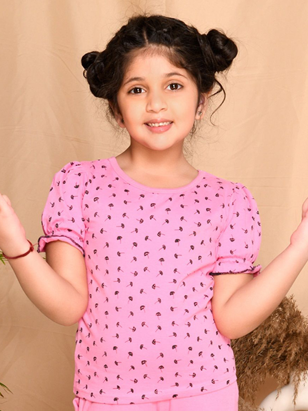 Kids Cave Girls Abstract Printed Round Neck Cotton T-Shirt