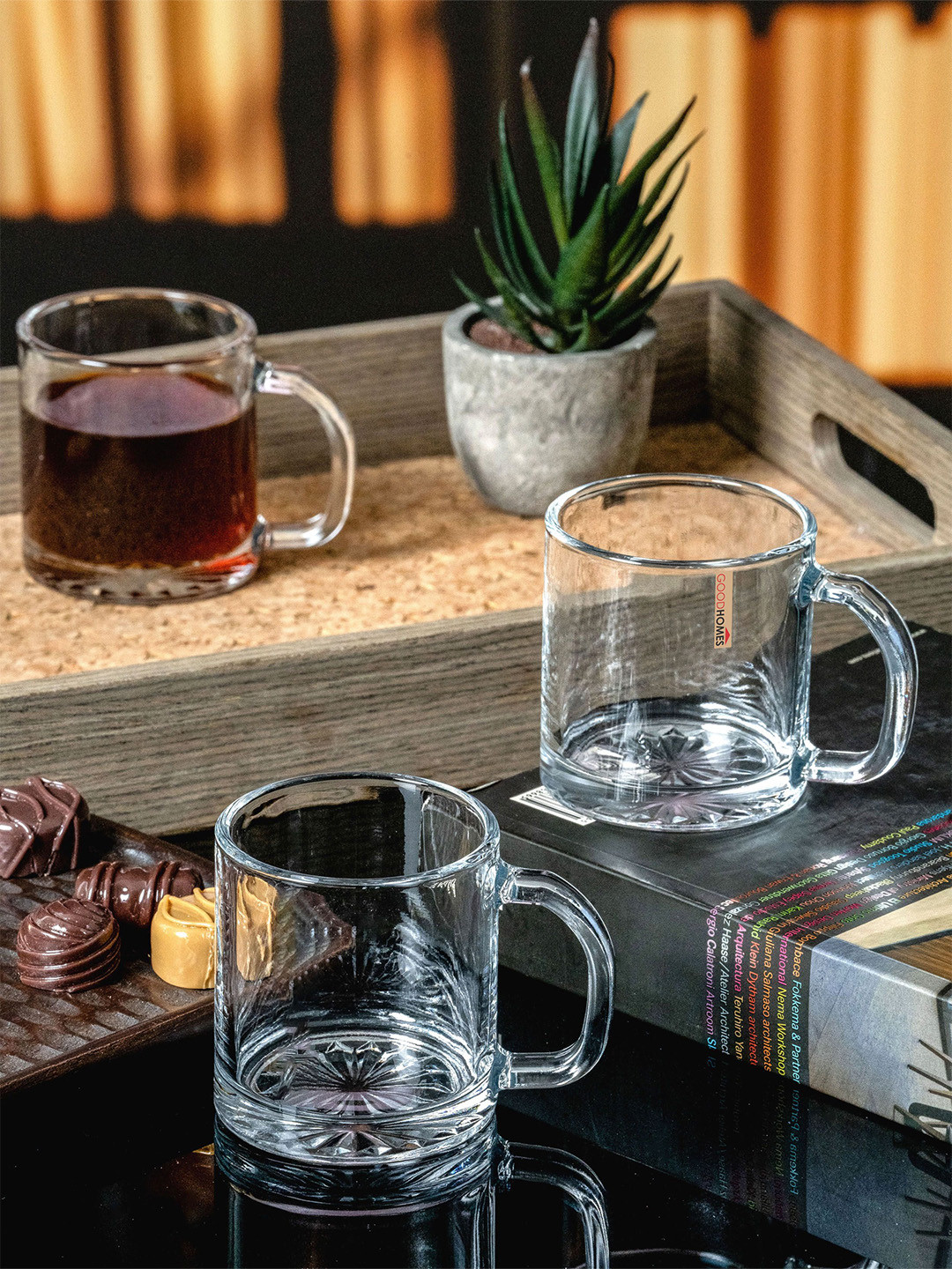 GOODHOMES Transparent 6 Pieces Glass Easy to Clean Mugs 180 ml Each