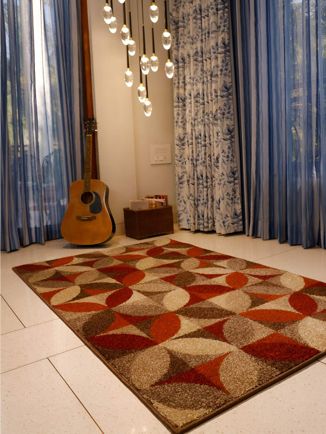 Sapana Carpet-Mats Portland Beige & Maroon Floral Printed No Shredding Contemporary Carpet
