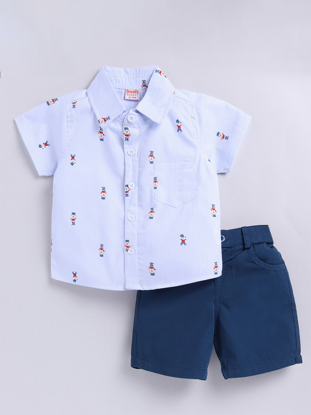 SNUGGLY MONKEY Boys Humpty Dumpty Printed Shirt Collar Pure Cotton Top with Shorts