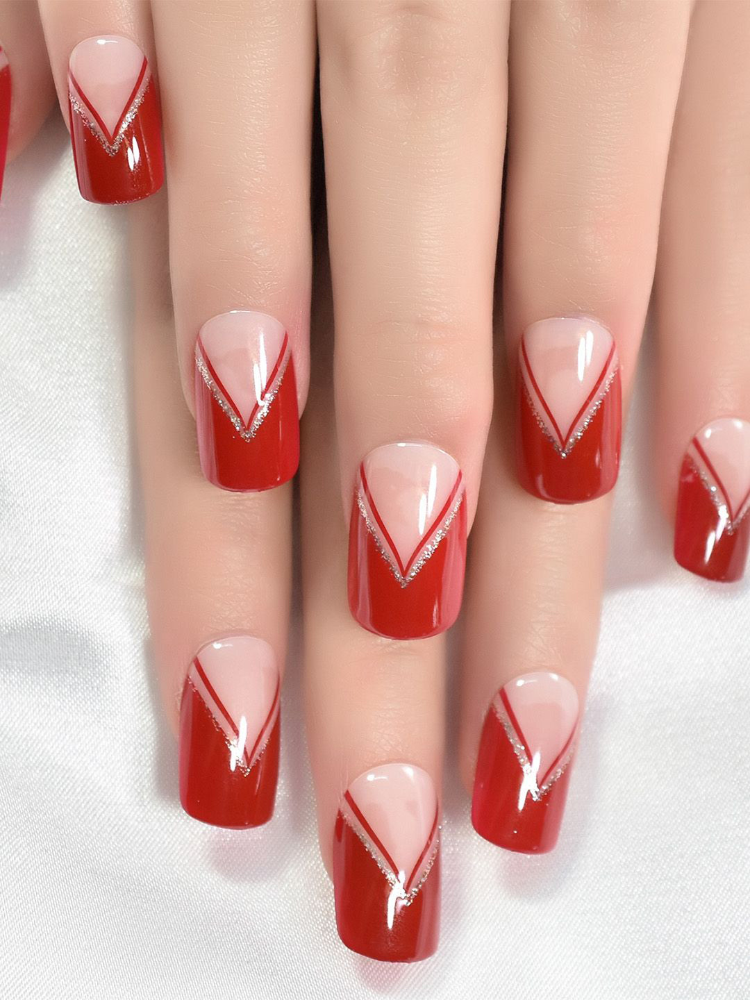 Gush Beauty 24Pcs Nailed It Medium Square Press On Nails - Red Edge