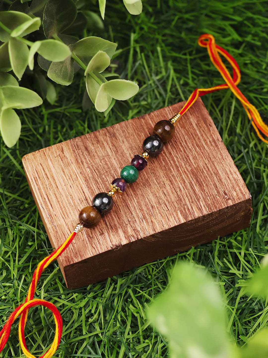 Shubhanjali Beaded Thread Rakhi With Roli Chawal & Greeting Card