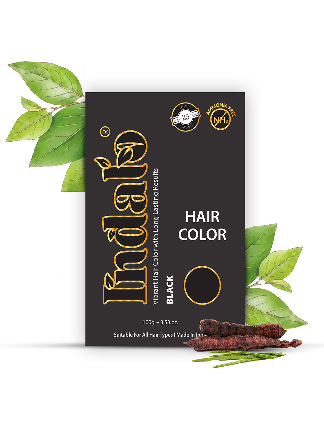 INDALO Set of 2 Ammonia-Free Vibrant Hair Color with Natural Ingredient 100g each - Black