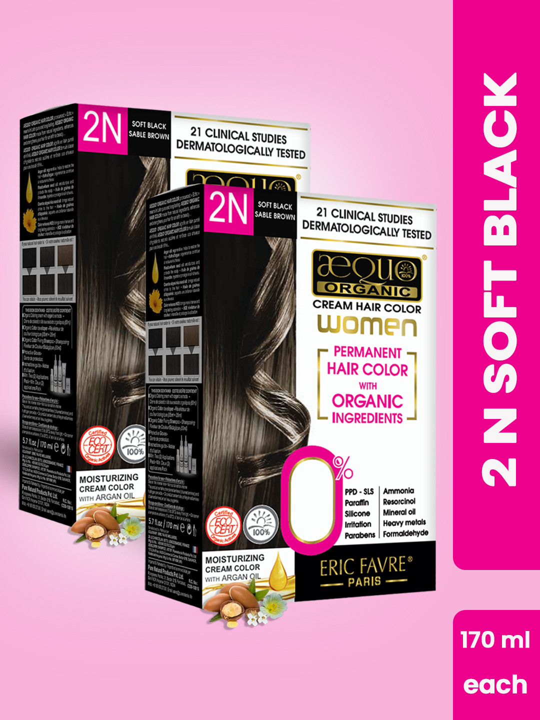 Aequo Organic Set of 2 Permanent Hair Color 2N Blackish Brown 175 ml each