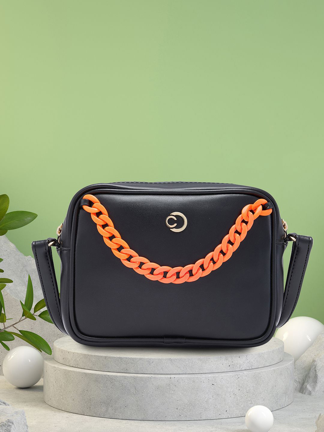 Caprese Perline Women Black Medium Sling Bag