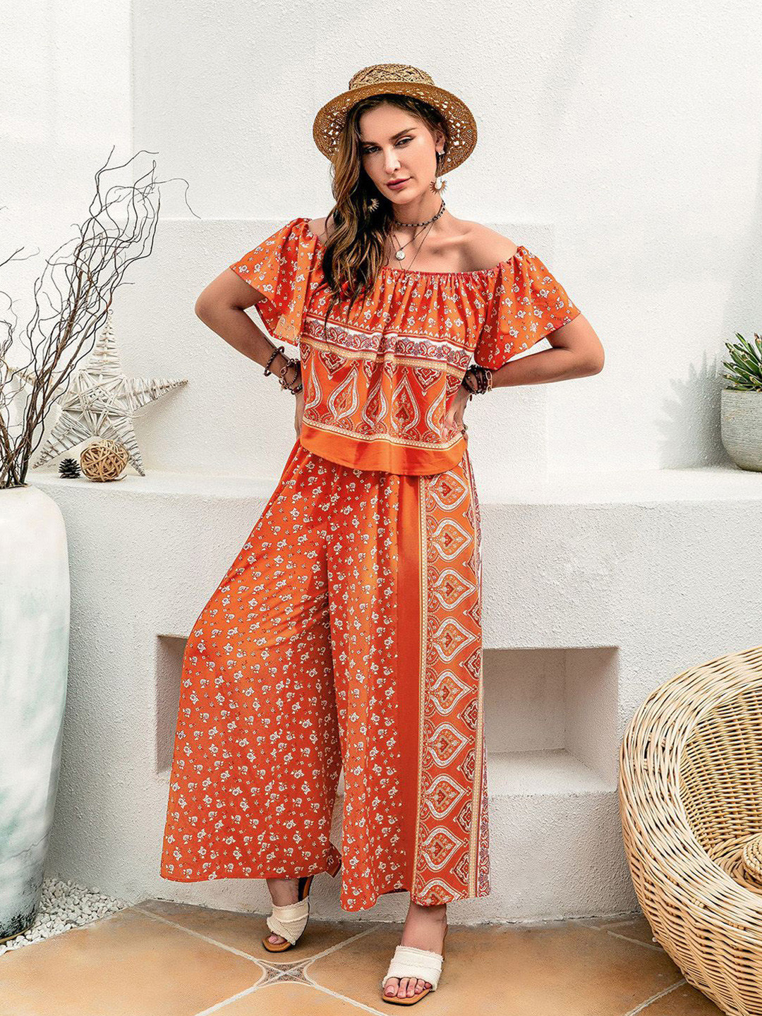 JC Mode Plus Size Printed Top with Palazzos