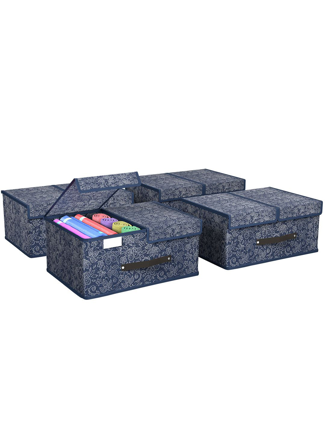 Kuber Industries Navy Blue 4 Pieces Foldable Double Lid Multi-Utility Organisers