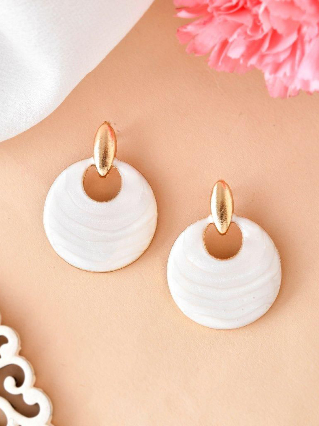 VOJ Circular Gold-Plated Stainless Steel Circular Drop Earrings