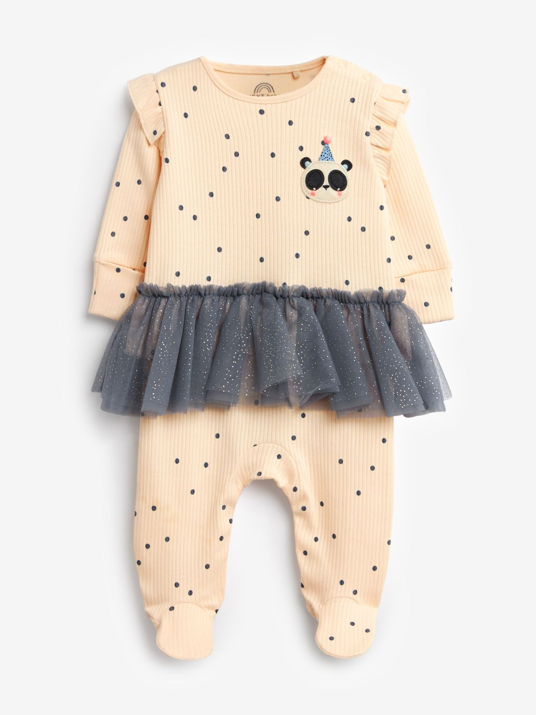 NEXT Infant Girls Pure Cotton Printed Ruffle Detailed Sleepsuit