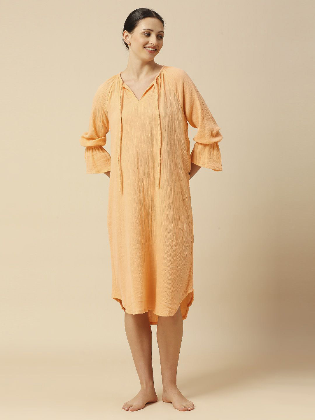Chemistry Women Cotton Crinkle Crepe Poet Sleeves Nightdress TSL24 W016DNDR-S
