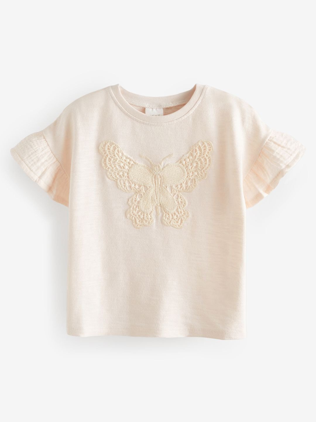 NEXT Girls Pure Cotton Ruffled Top with Crochet Detail
