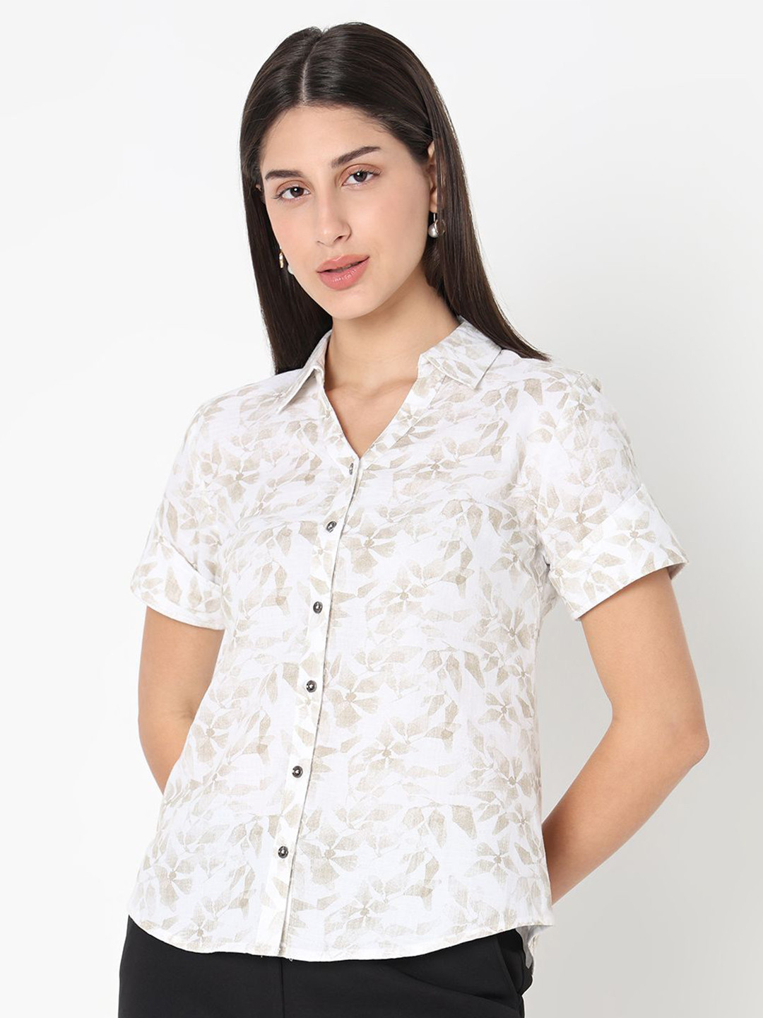 NOT SO PINK Women Spread Collar Floral Printed Tropical Cotton Casual Shirt