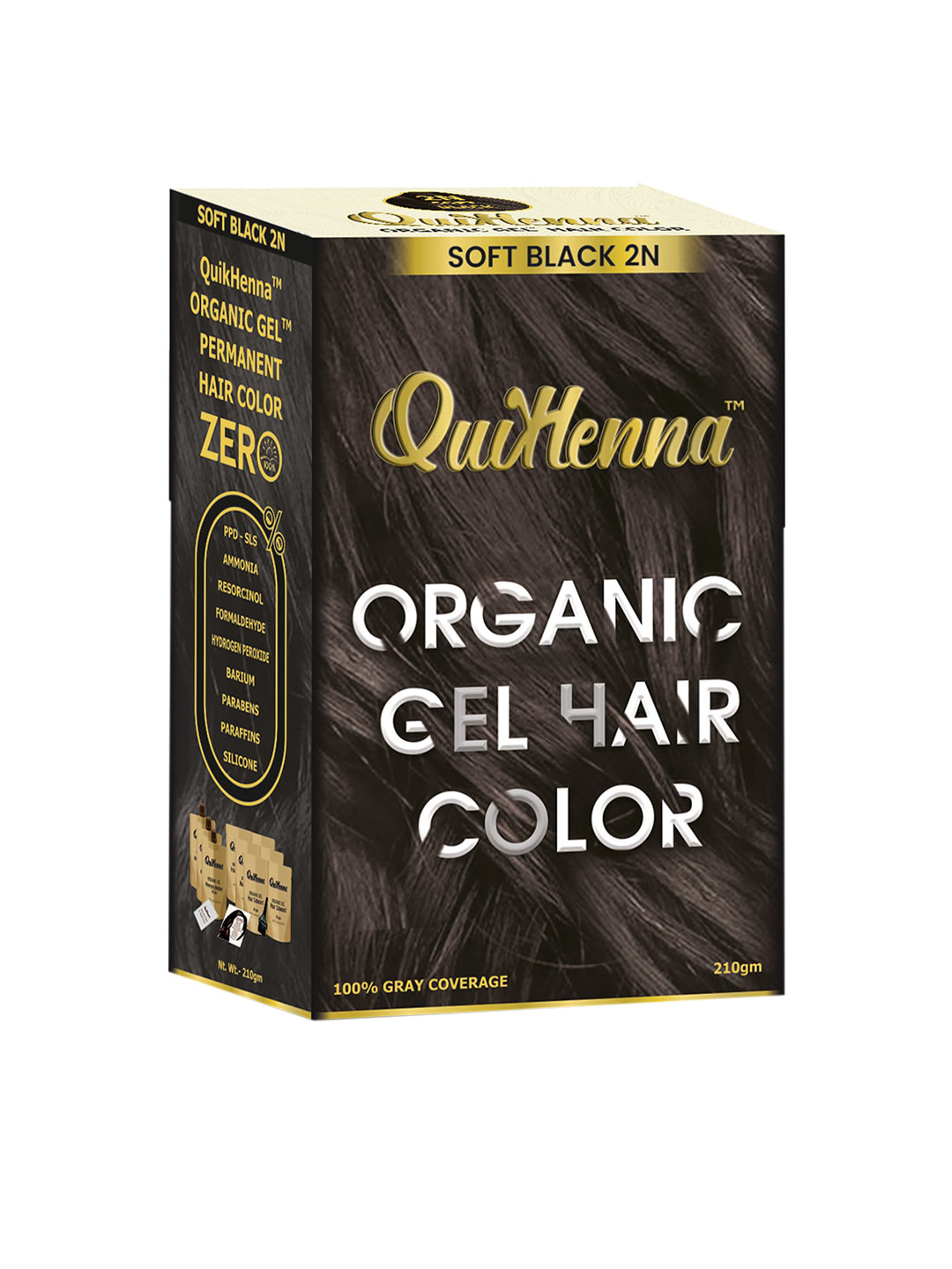 QUIKHENNA Organic Gel PPD & Ammonia Free Hair Colour 210 gm - Soft Black 2N
