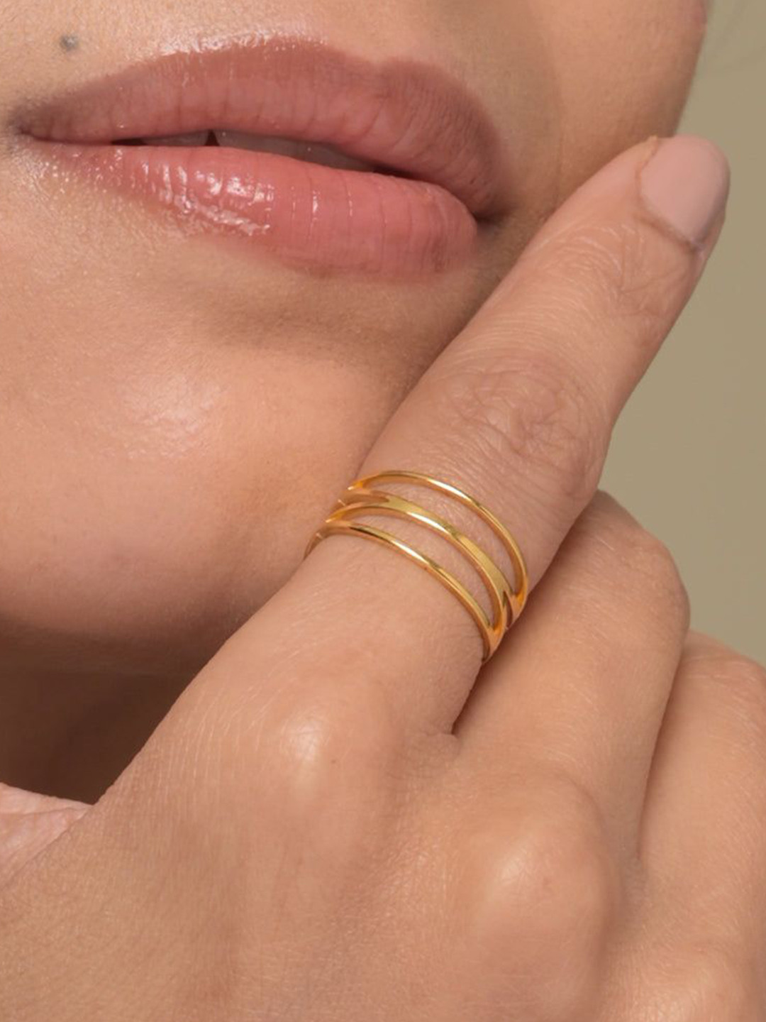 PALMONAS Gold-Plated Twist Cross finger Ring