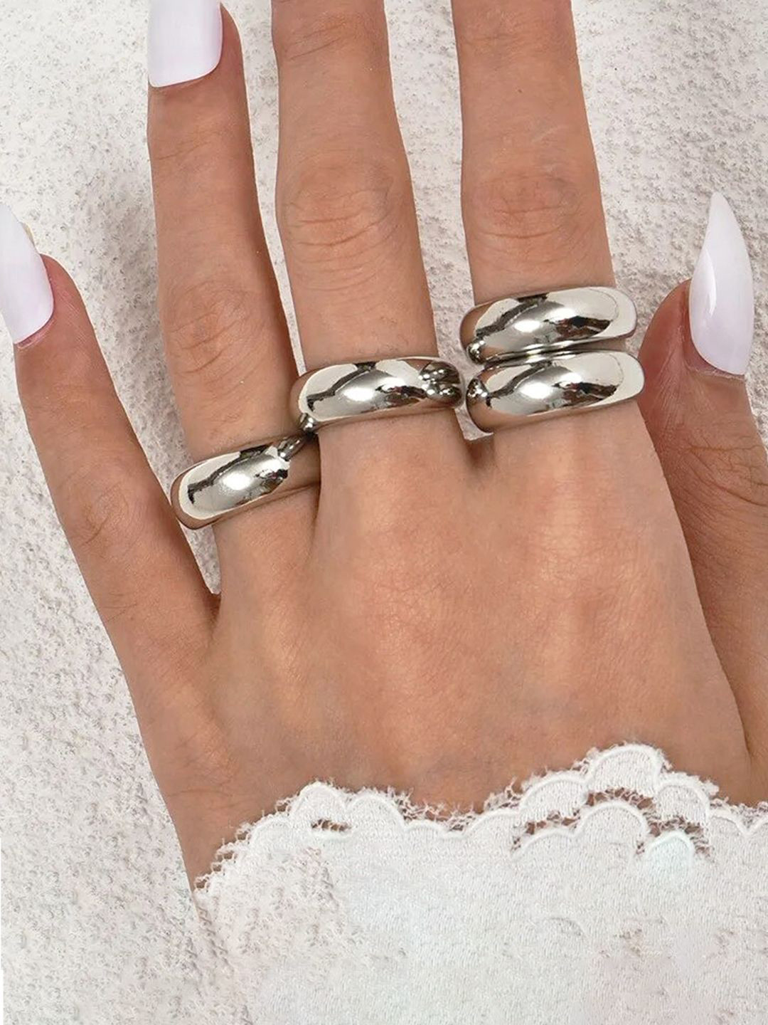 Jewels Galaxy Set Of 4 Silver Plated Midi Adjustable Finger Rings