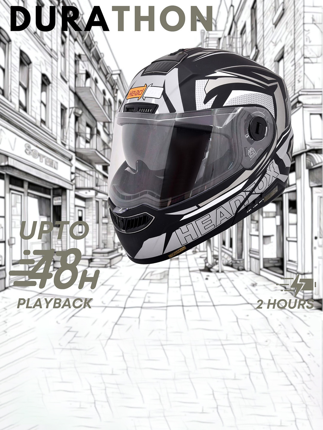 HEADFOX Metro N2 Smart Bluetooth Flashlights Calls Music Voice Asst. DV Helmet