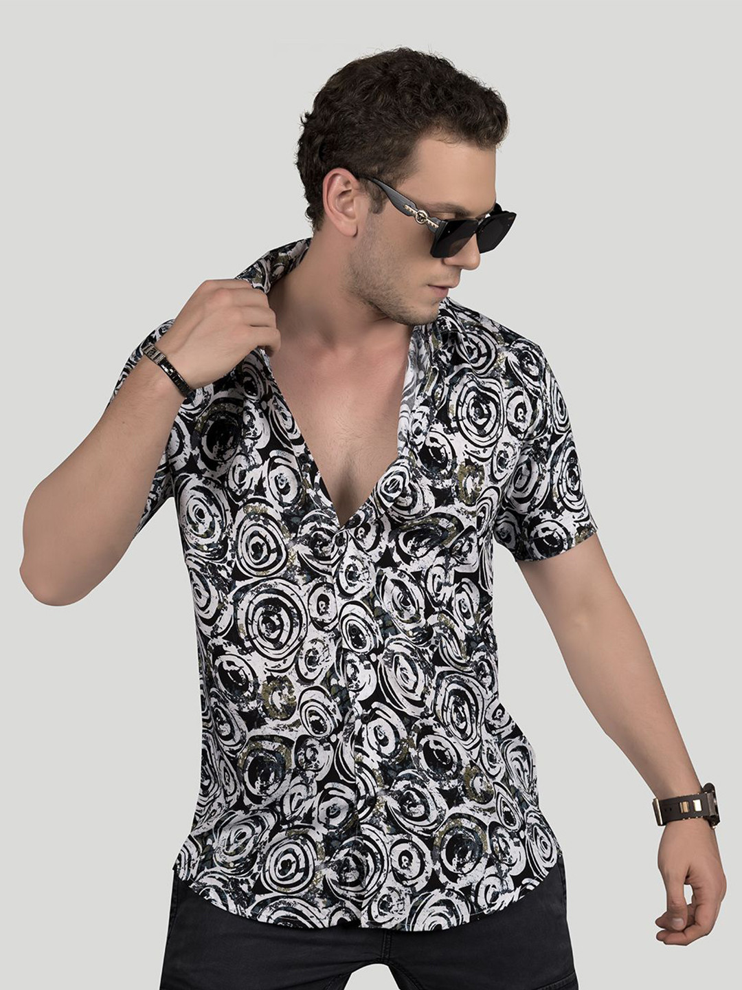ALMATY Men Comfort Slim Fit Opaque Printed Party Shirt