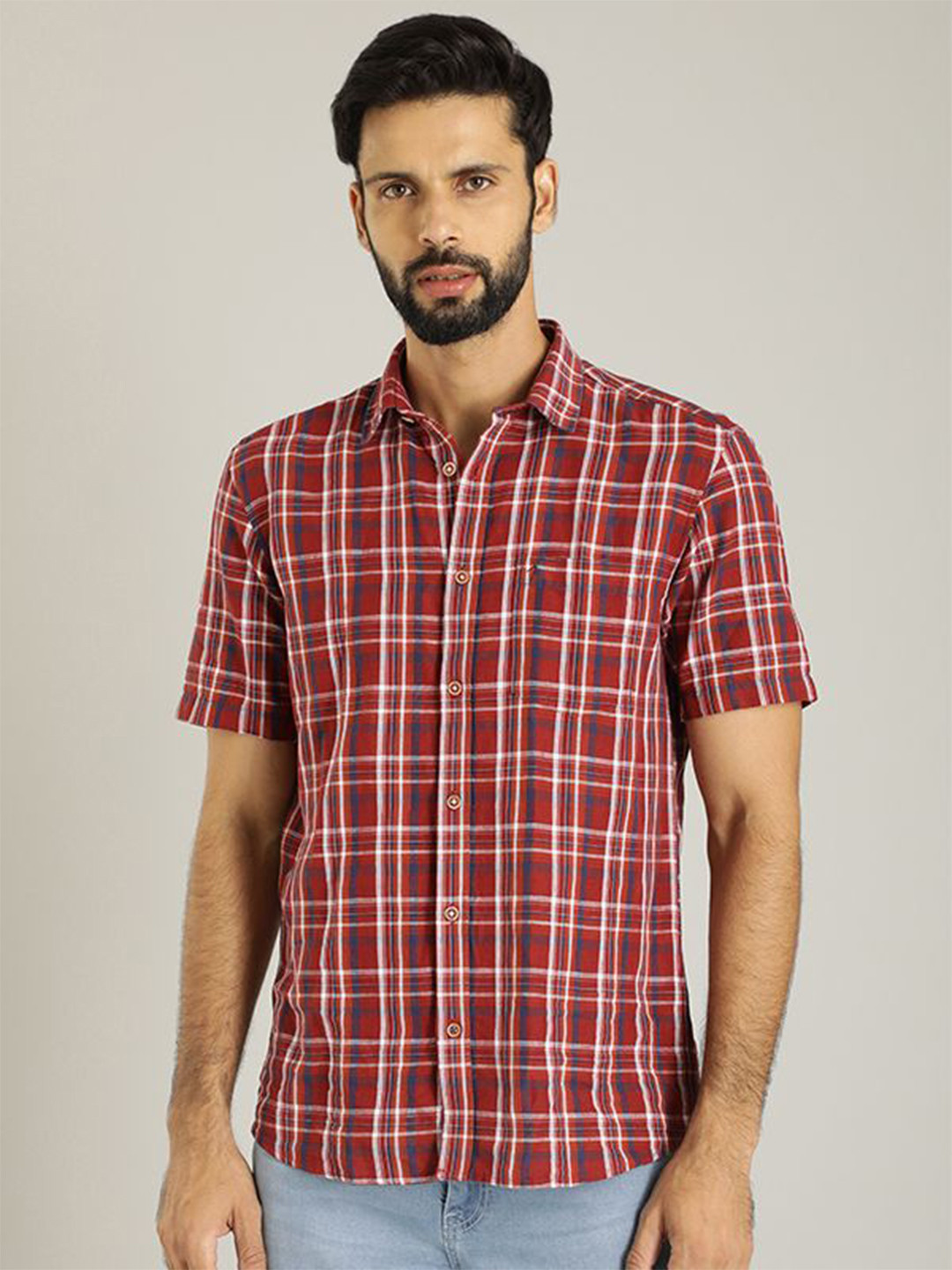 Indian Terrain Men India Slim Spread Collar Micro Ditsy Printed Slim Fit Casual Shirt