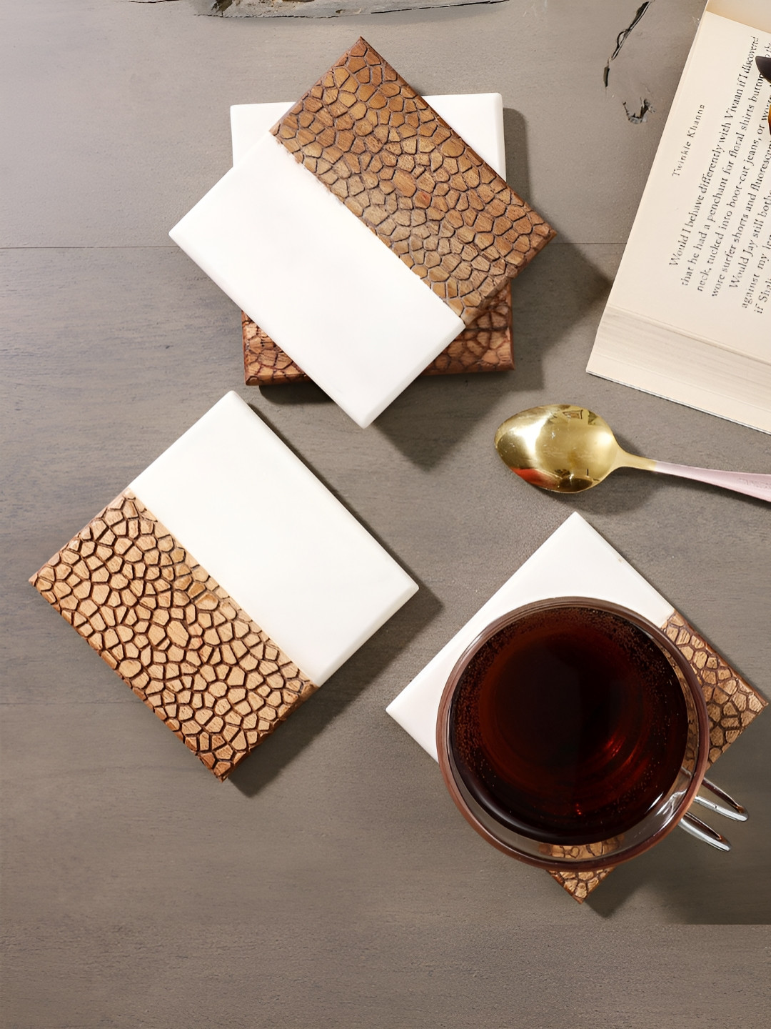 NikkisPride 4 Pcs White & Brown Marble Coasters