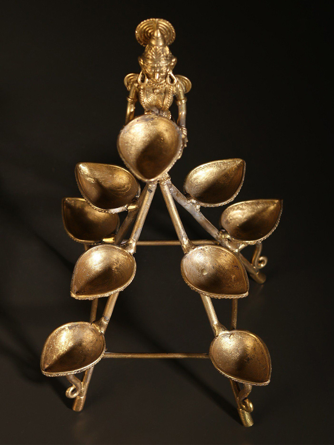 Exotic India Brass Tribal Deep Lakshmi Lamp With Nine Wicks