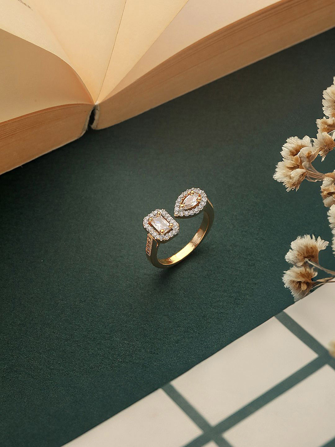 Saraf RS AD Studded Adjustable Finger Ring