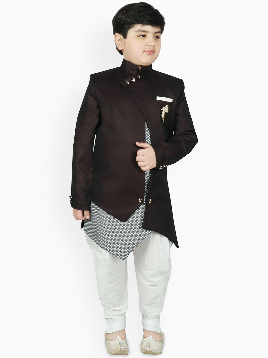 SG YUVRAJ Boys Long Sleeves Multi Slit Sherwani Set