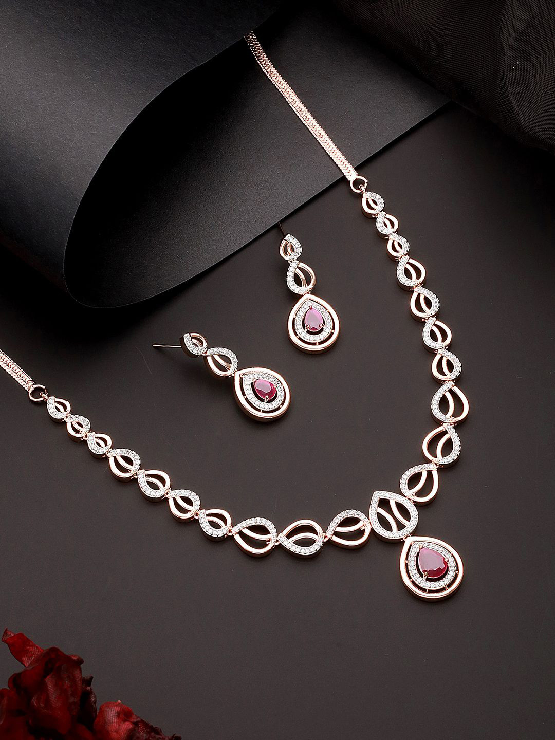 Saraf RS Jewellery Rose Gold-Plated American Dimond Studded Jewellery Set