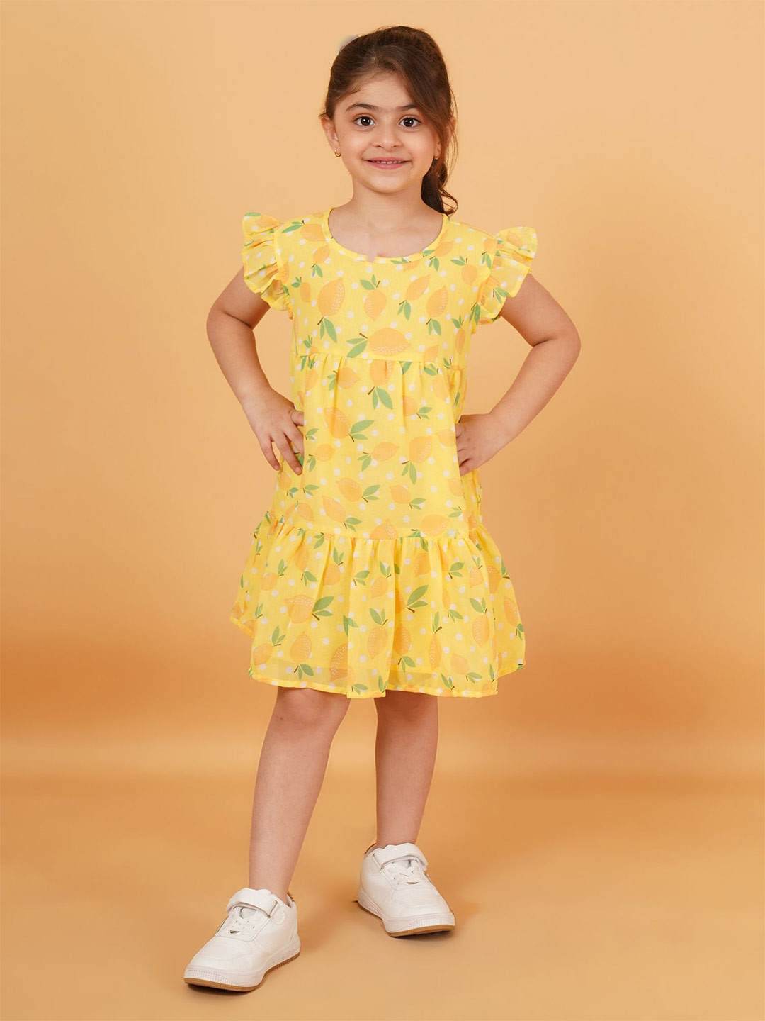 Creative Kids Floral Print Flutter Sleeve Drop-Waist Dress