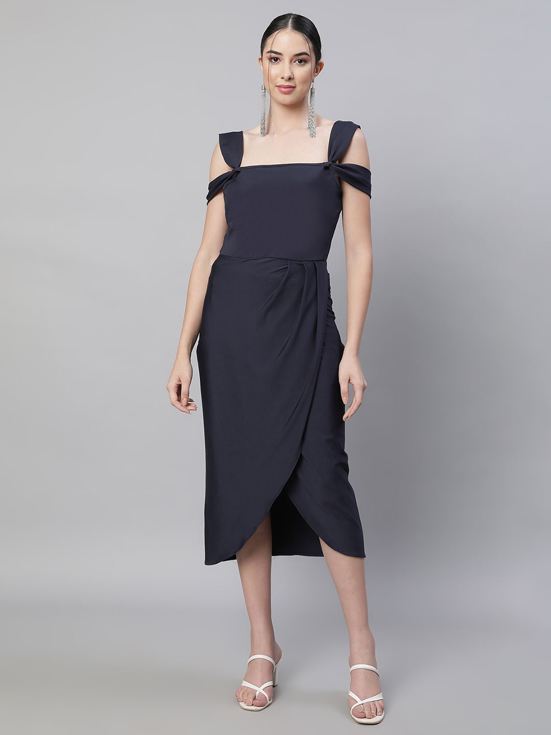 Global Republic Cold-Shoulder Crepe Sheath Midi Dress