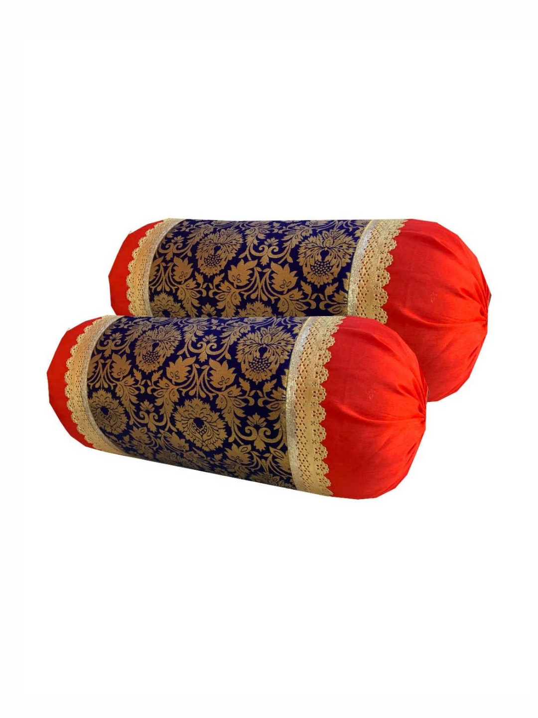 Pink Parrot Blue & Red Set of 2 Floral Round Cushion Covers