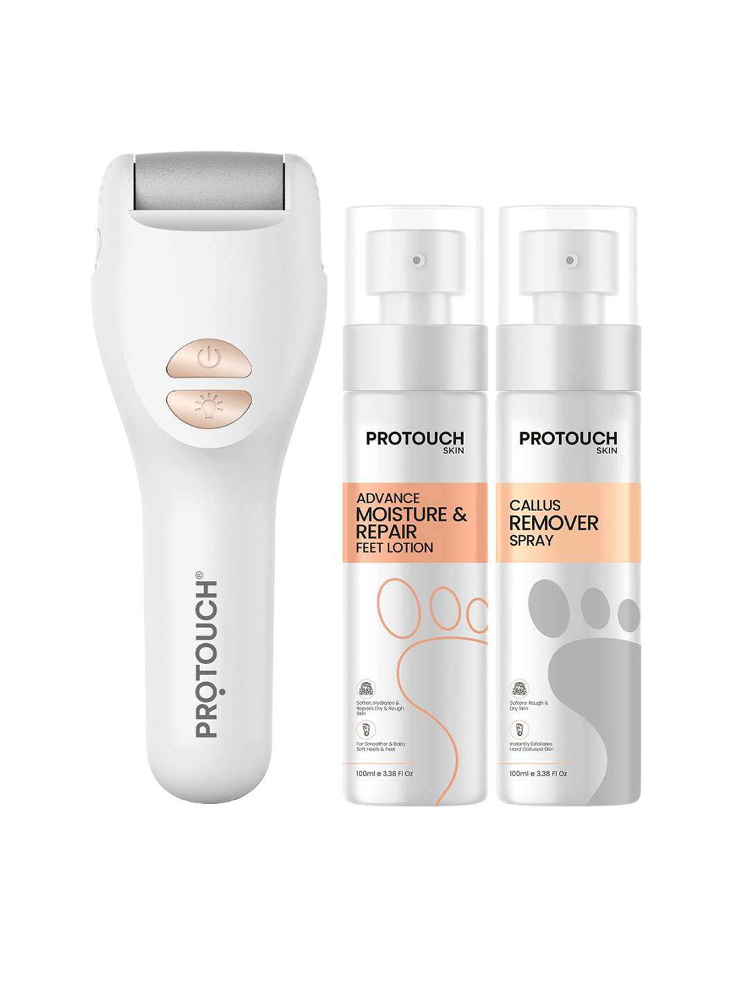 PROTOUCH Bliss Pedicure Combo - Callus Remover Device + Callus Remover Spray + Feet Lotion