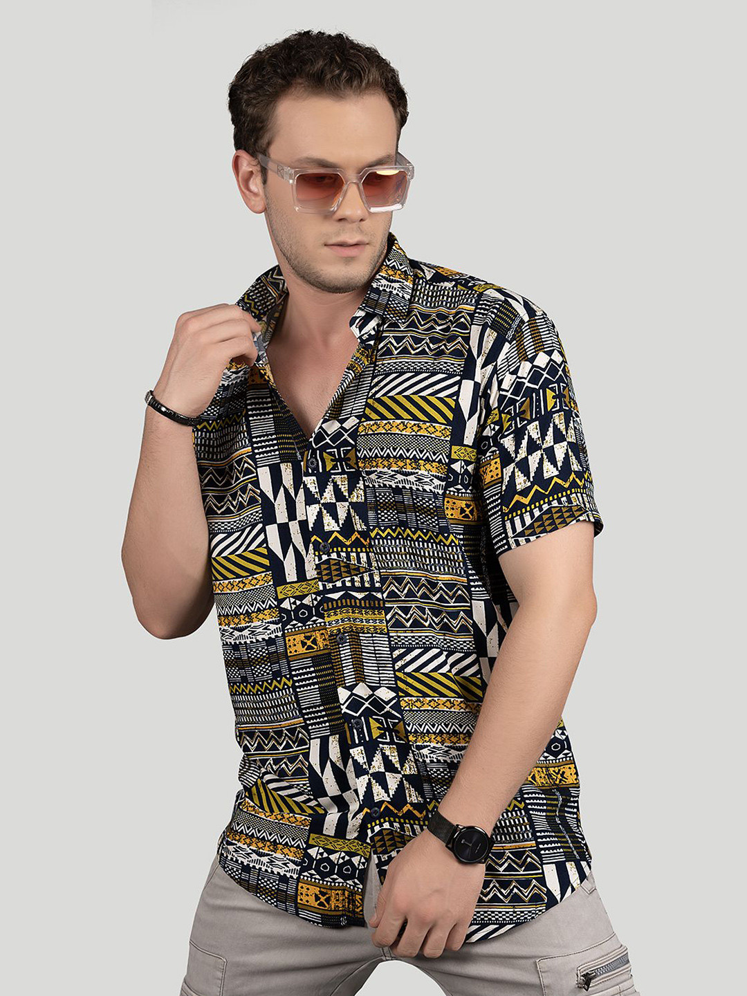 ALMATY Men Comfort Slim Fit Opaque Printed Party Shirt